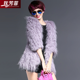 女装外套韩版欧洲时尚冬季小香宽松纯色七分通勤毛绒紫色红色修身