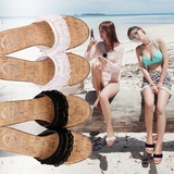 2016夏蕾丝女凉拖鞋沙滩鞋透明坡跟休闲度假厚底高跟一字拖韩版潮