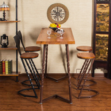 复古铁艺实木吧台靠背椅子现代酒吧凳高脚椅居家创意奶茶餐饮桌椅