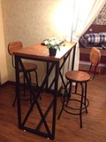 欧式复古铁艺做旧实木吧台桌家用吧台板咖啡桌隔断餐桌椅高脚桌