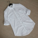 欧美大牌 100%天丝棉长袖口袋白色牛仔衬衫 外贸原单女装尾货大码