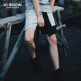 viishow2016夏装新款短裤男 欧美街头休闲短裤 个性拼接拼皮潮裤