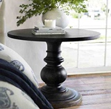 美式做旧橡木角几圆几美式黑色小圆桌欧式沙发角几洽谈桌实木家具