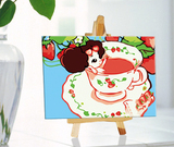 数字油画正品自油自画迷你画DIY手绘油画 儿童画 咖啡女孩10x15cm