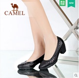 Camel/骆驼女鞋 正品优雅头层粒面牛皮镂空圆头高跟女鞋A61863601
