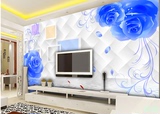 3d立体大型壁画客厅现代简约蓝色玫瑰花卉沙发电视背景墙纸壁纸