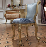 欧式梳妆凳新古典化妆凳实木家具妆凳香槟银箔布艺软垫靠背化妆椅