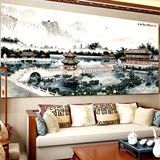 绣中国风十字绣客厅新款园林晨晓山水画2米大幅风景挂画满绣十字