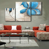 客厅装饰画现代简约沙发背景墙画餐厅挂画三联壁画无框画蓝色花卉