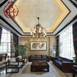 新中式样板房客厅实木沙发简约现代禪意雕花沙发组合酒店家具定制