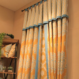 摩林卡 高档欧式美式窗帘布料蓝色提花大气卧室客厅阳台窗帘定制
