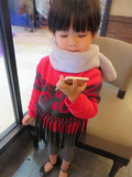 外贸韩国原单15冬圣诞装针织字母PU流苏加厚保暖女童卫衣宝宝绒衫
