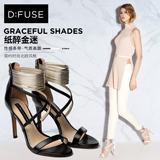 D：Fuse/迪芙斯2016夏季新款牛皮交叉细带细跟露趾高跟凉鞋女鞋