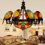 欧式创意复古艺术玻璃鹦鹉吊灯美式田园奢华酒吧餐厅吊灯遥控灯具