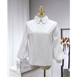 韩国东大门2016春季新款娃娃领长袖白衬衫灯笼袖泡泡女士衬衣上衣