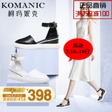 柯玛妮克正品凉鞋2016夏季品牌白色真皮休闲女鞋 包头坡跟中空鞋