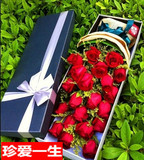 圣诞节19朵21朵红玫瑰香槟鲜花束礼盒上海上门同城速递深圳送女友