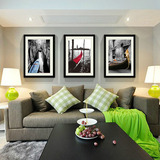 黑白有框画  现代 简约 客厅装饰画 餐厅威尼斯风景画 三联画