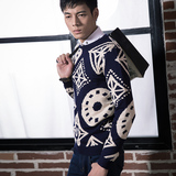 韩版男装圆领毛衣潮修身英伦套头针织衫 时尚休闲花毛衣线衫两层