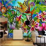 简约3D唯美蝴蝶花卉手绘油画背景墙纸客厅卧室无缝壁画沙发壁纸
