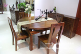 缅甸高端全柚木实木推拉折叠圆餐桌现代中式家具组合一桌四椅特价