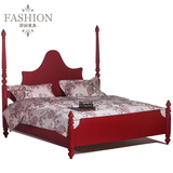 美式乡村全纯红实木高柱床定制雕花双人床红柱床立柱1.8双人床