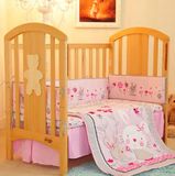 出口婴儿床品宝宝床品套件粉色兔子纯棉床围被子床笠床裙机洗