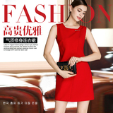 2016夏季新款女装 OL气质修身显瘦不规则红色连衣裙 无袖小黑裙