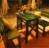 定制  地中海实木餐桌椅子组合做旧咖啡馆酒吧奶茶馆桌椅比邻乡村
