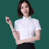 职业衬衫女短袖 夏季正装韩版修身大码工装OL中长款 圆领白衬衣女
