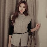 韩国正品代购女装简约时尚高领保暖纯色收腰显瘦马甲背心 毛衣