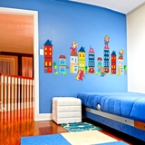 贴画卡通幼儿园儿童房间卧室床头背景墙壁纸小猴子城堡建筑墙贴纸