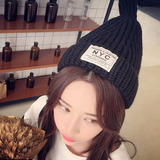 2015韩国女冬帽子加厚加绒保暖针织毛线帽女奶嘴尖尖帽潮针织帽潮