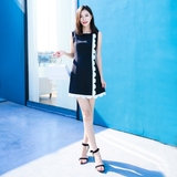 2016夏季新款韩版修身显瘦收腰无袖花瓣A字裙气质雪纺连衣裙裙子