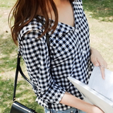 现货：韩国代购 Cherrykoko正品新女装小格海军领校园风半袖衬衫