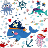 墙贴纸贴画海洋地中海海底世界卡通可爱儿童房间幼儿园装饰品鲸鱼