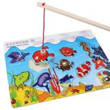 免邮 木制拼板钓鱼玩具 木质磁性拼图 儿童益智宝宝玩具小猫钓鱼