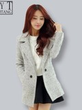 2015韩版小香风秋冬女风衣修身显瘦纯色加厚翻领中长款毛呢子外套