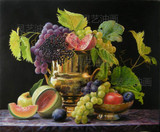 灵艺纯手绘水果哈密瓜葡萄静物油画家饰餐厅欧式装饰无框挂画