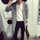 2016春季韩版男青年外套长袖纯色修身连帽风衣潮中长款上衣外穿