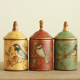 欧式美式陶瓷复古彩绘储物罐 创意礼品装饰品摆件 鸟啼花开3色选