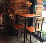 美式复古甜品店餐桌椅组合实木桌椅 咖啡店桌椅户外休闲铁艺