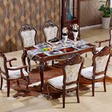 桃花石欧式椅组合新古典家具皮艺餐椅子大理石餐桌西餐桌实木餐台
