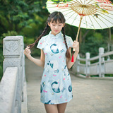 【玉子】原创有袖猫咪旗袍修身显瘦连衣裙日系萝莉软妹甜美短裙
