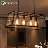 loft复古铁艺玻璃箱餐厅吊灯长方形创意客厅灯咖啡店个性玻璃吊灯