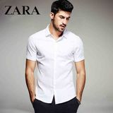 香港代购ZARA男装夏季男士短袖衬衫拼接休闲尖领衬衣纯棉修身上衣