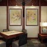 书房茶馆客厅玄关装饰中式复古手绘动物花卉油画黄鹂鸟两联组合画