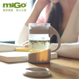 MIGO耐热透明玻璃水杯子0.45L 带盖过滤茶杯带把办公室饮料杯1580