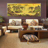 画龙 客厅装饰画新中式现代绣金山水大气风水日出有框装饰画