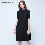 Zopin/作品2016夏季新款运动休闲风撞色螺纹POLO领短袖连衣裙茧型